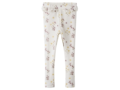 Lil' Atelier leggings coconut milk med blomster og flæser