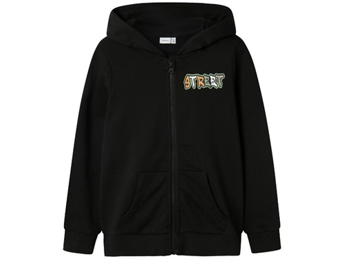 Name It Sweatshirt Cardigan Sort Med Hætte Og Street Print - Str.    7-8y 122/128cm