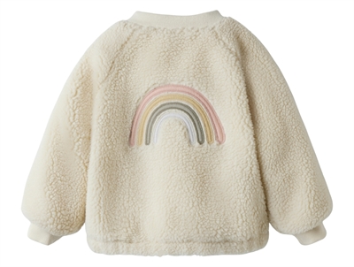 Lil’ Atelier bomberjakke i råhvid med regnbue broderi set bagpå