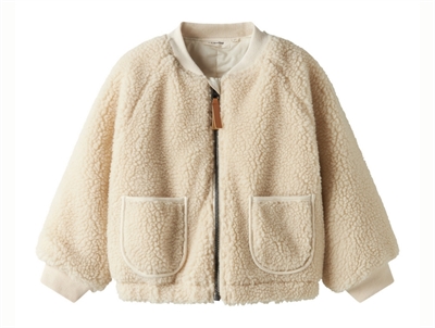 Lil' Atelier bomberjakke i råhvid teddy med lynlås og lommer foran