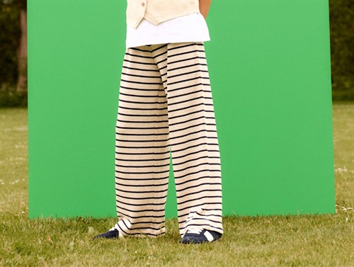 Name It Bukser Sommer Sand Og Navy Blazer Striber Viskose - Str. 8y 128cm