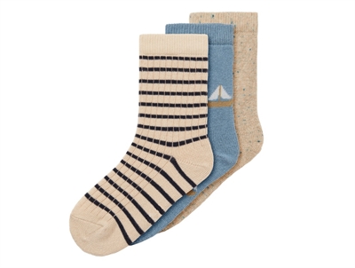 3-pak strømper i peyote og blå spring lake fra Name It med sejlskibsmotiv