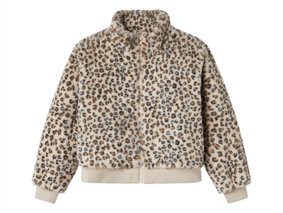 Name It teddyjakke med leo print beige nuance forside