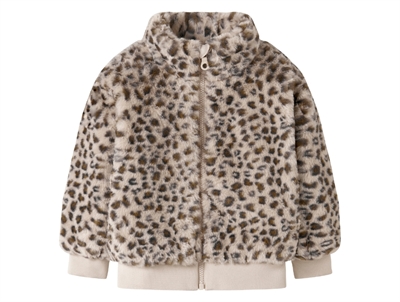 Name It teddyjakke grå med leopardprint set forfra