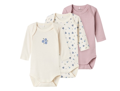 Name It body 3-pak i beige og rosa nuancer med blomsterprint