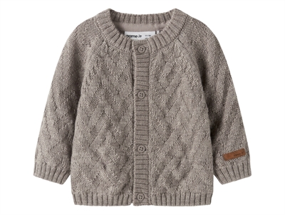 Name It merinould strikcardigan i gråbrun nuance