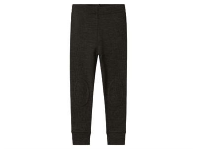 Name It leggings i black sort nuance i merinould med ribmønster set forfra
