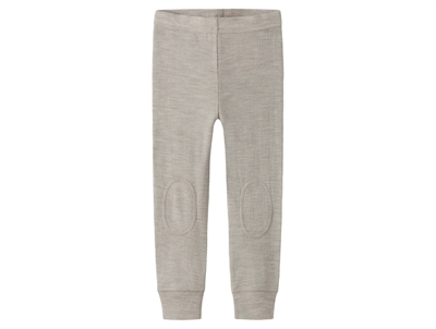Name It leggings i nacreous cloud lys grå nuance i merinould med ribmønster og knæforstærkning set forfra
