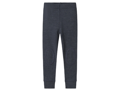 Name It leggings i ombre blue mørkeblå nuance i merinould med ribmønster og knæforstærkning set forfra