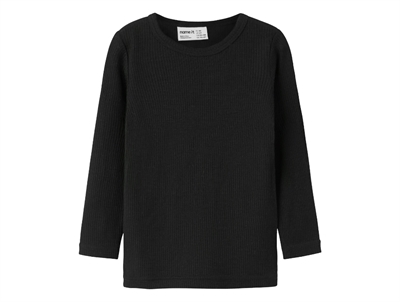 Name It uld bluse i sort merinould med ribstruktur