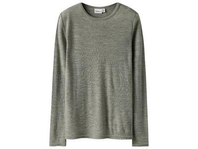 Name It t-shirt dried sage i merinould med rib mønster set forfra