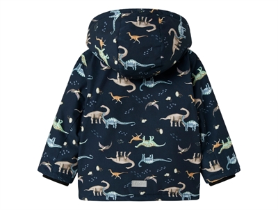 Name It vinterjakke mørkeblå med dinosaurprint set bagfra