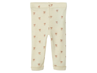 Lil' Atelier leggings turtledove melange i uld modal med sløjfeprint