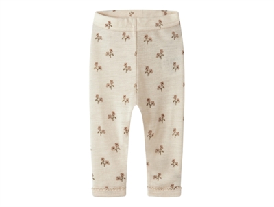Lil' Atelier merinould leggings i råhvid nuance med blomsterprint
