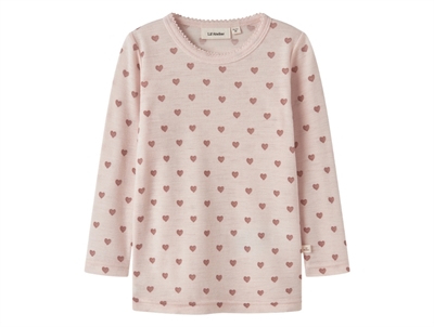Lil' Atelier merinould bluse i lyserød nuance med hjerteprint