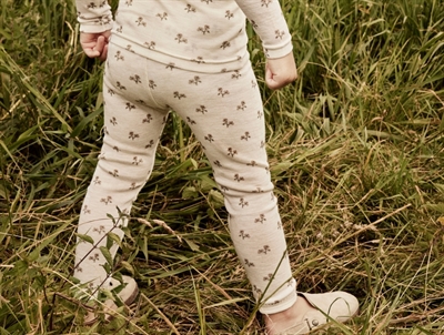 Lil' Atelier merinould leggings i råhvid nuance med blomsterprint
