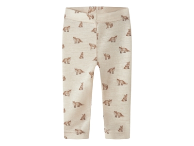 Lil' Atelier merinould leggings i råhvid nuance med ræveprint