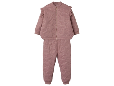 Name It termosæt i rosa med quilt og flæser set forfra