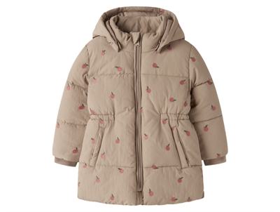 Name It pufferjakke i beige nuance med broderede æbler