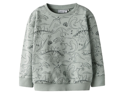 sweatshirt fra Name It i grøn nuance med dinosaurprint over hele fladen