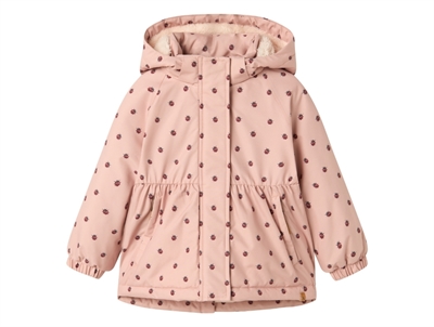 Lil' Atelier jakke i rosa med mariehøneprint forfra