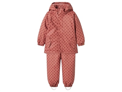 Lil' Atelier regnsæt i rosa med hjerteprint og fleecefoer forfra