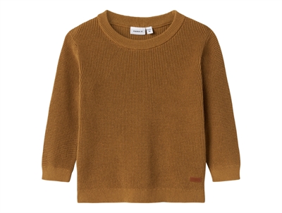 Name It striktrøje i gylden brun nuance med strukturstrik og rund hals