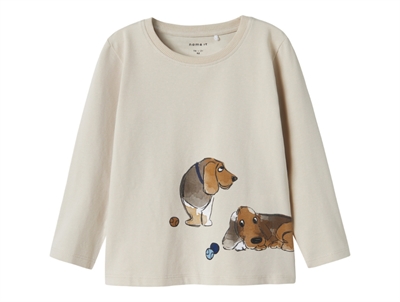 name it bluse i beige nuance med hundeprint