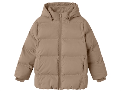 Name It pufferjakke silver mink med aftagelig hætte