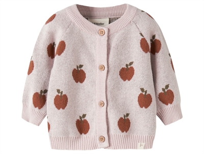 Lil' Atelier strikcardigan hushed violet med æbleprint