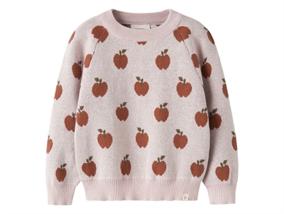 Lil' Atelier strikbluse hushed violet med æbleprint