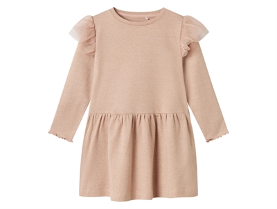 Name It kjole i lyserød nuance med glimmer og tylvolant på skuldrene