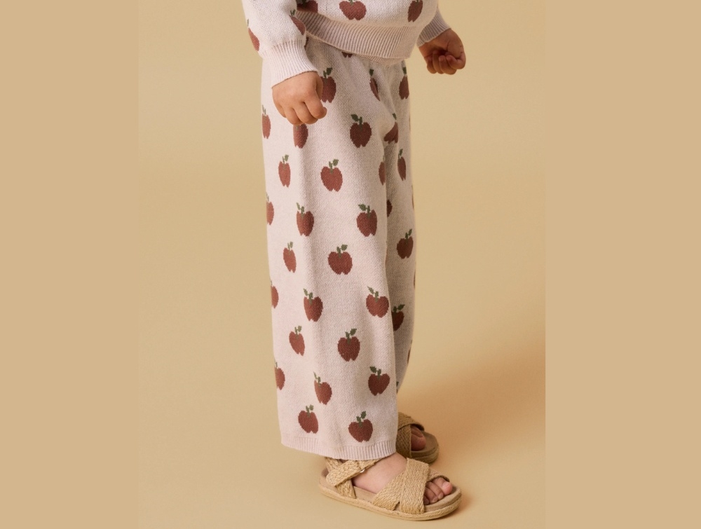 Lil' Atelier Strikbukser Hushed Violet Med Æbleprint - Str. 2y 92cm billede