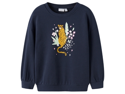 name it sweatshirt i mørkeblå nuance med gepard print