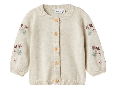 Name It Baby strikcardigan i peyote melange med blomsterbroderi