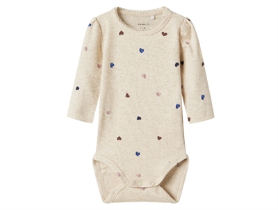 Name It Baby body i peyote melange med hjerteprint og pufærmer