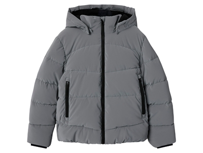 Grå puffer jakke fra Name It med aftagelig hætte