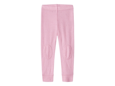 Name it leggings i merinould rosa med knælapper set forfra