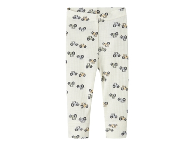 Name it leggings i merinould råhvid med traktorer set forfra