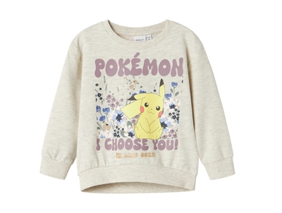 NAME IT MINI sweatshirt råhvid (peyote melange) med Pikachu print