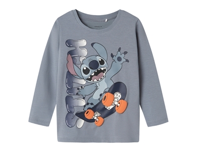 Name It MINI langærmet t-shirt i gråblå nuance med Stitch print