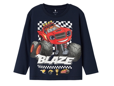 Name It MINI langærmet t-shirt i mørkeblå nuance med Blaze print
