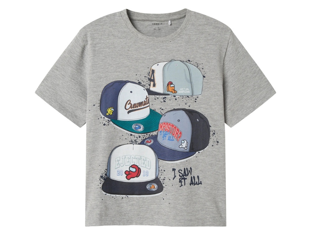 Name It T-shirt Gråmeleret Med Among Us Print - Str.    7-8y 122/128cm