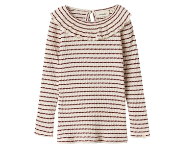 Lil' Atelier MINI stribet top i hot chocolate med flæsedetalje