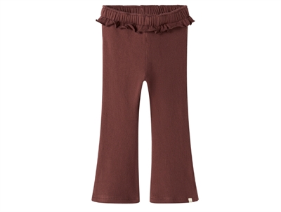 Lil' Atelier MINI bukser i brun nuance med flæsekant i taljen