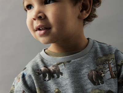 name it mini sweatshirt grey melange med skovdyr print på barn