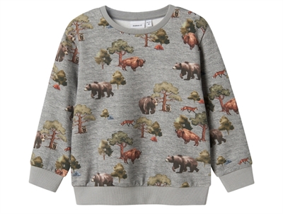 name it mini sweatshirt grey melange med skovdyr print forside