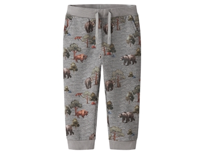 name it mini bukser grey melange med skovdyr print
