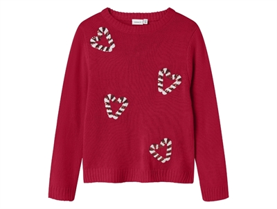 Name It juletrøje i jester red med paliet hjerter