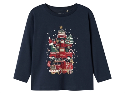 Name It bluse navy blazer med julelastbil print